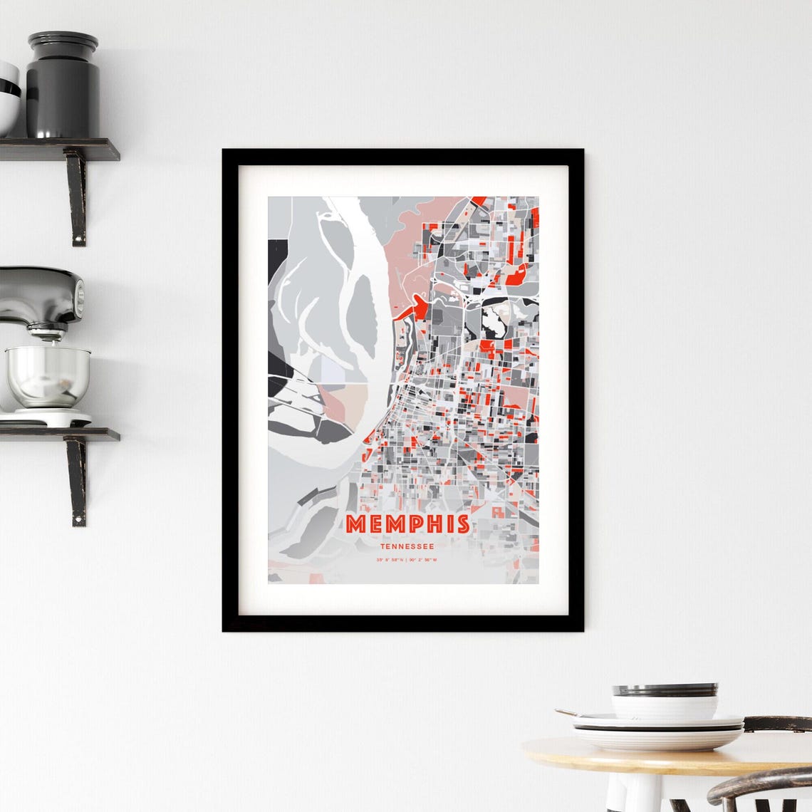 Memphis Tennessee Bold Red Modern City Street Map Artwork Poster - Image 2