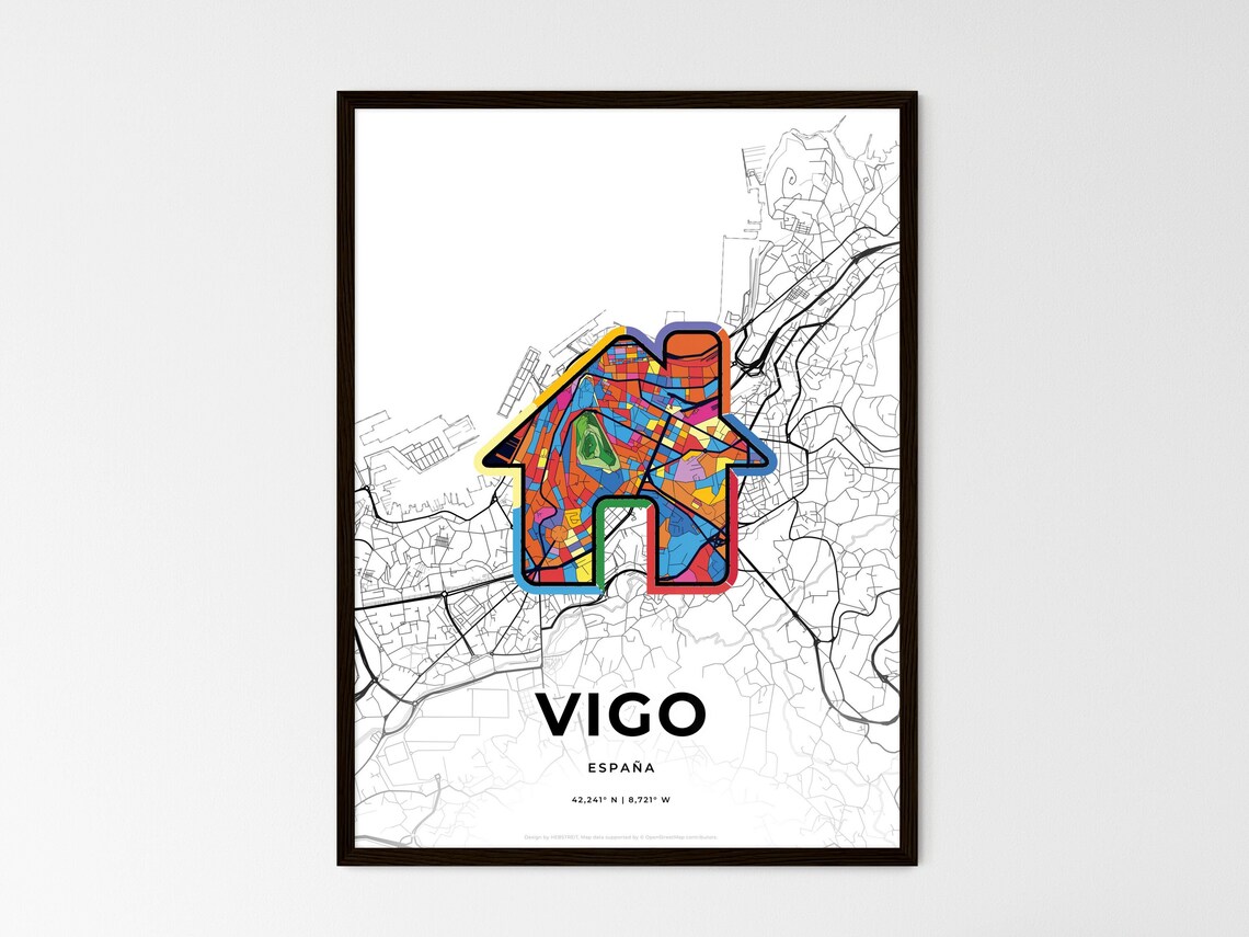 Vigo Galicia Spain Minimal City Map Colorful Heart Icon Art Poster - Image 3