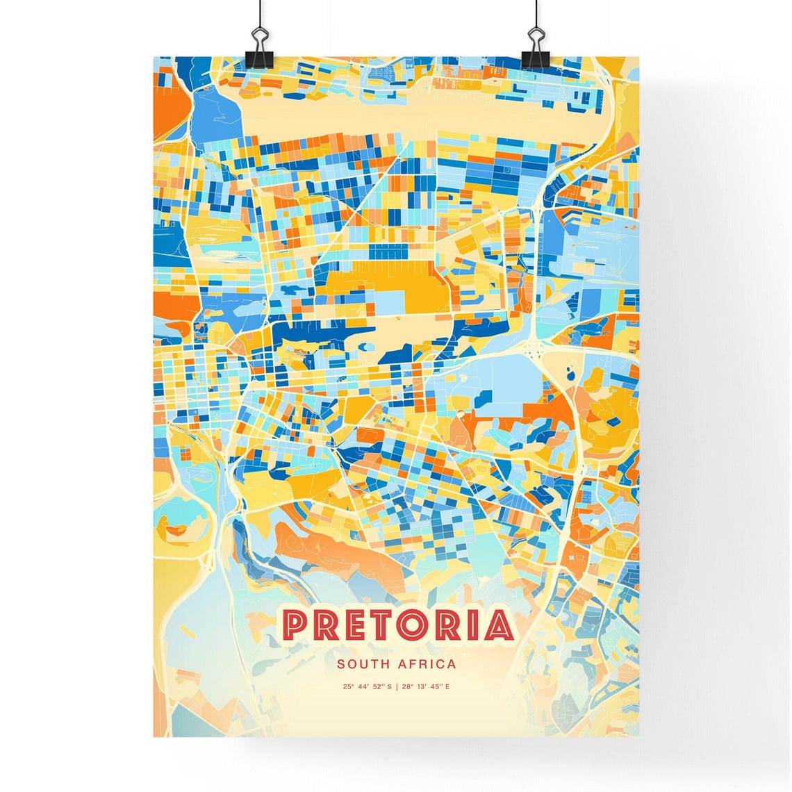 Pretoria South Africa City Map Abstract Blue Orange Modern Art Print - Image 3