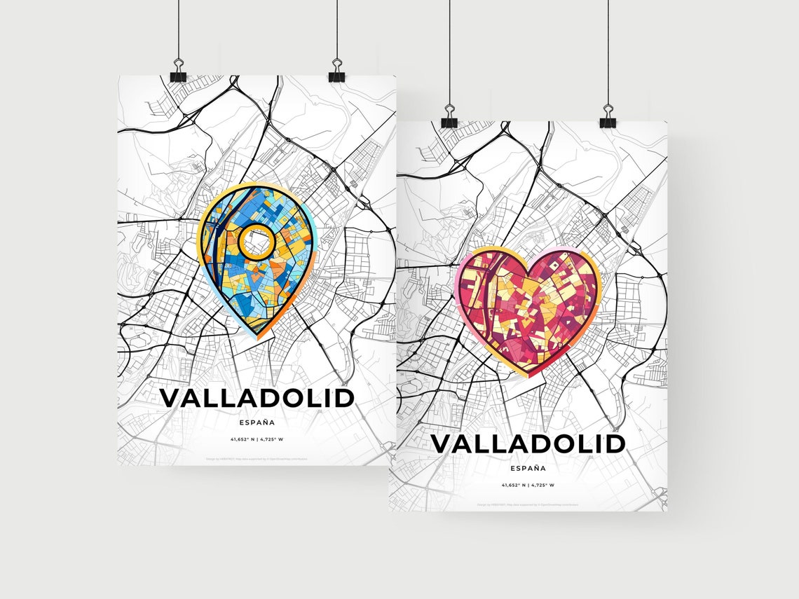 Valladolid Spain Minimalist Heart City Map Monochrome Art Poster - Image 2