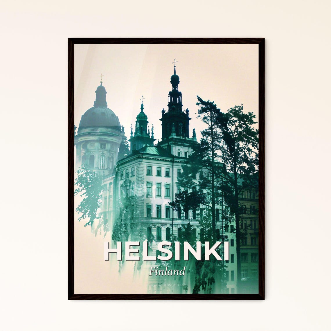 Helsinki Finland Cathedral Dome Green Double Exposure Poster
