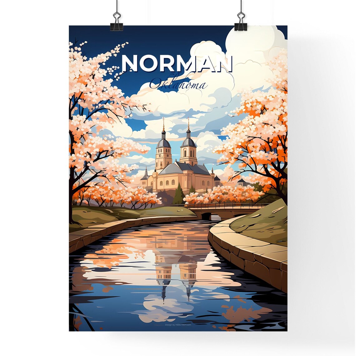 Norman Oklahoma Riverside Church Travel Poster Blossoms City Art - Image 4