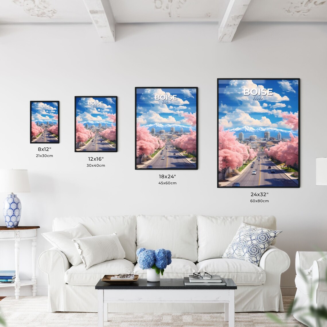 Boise Idaho Spring Blossom Street Scene Skyline Travel Art Poster - Image 3