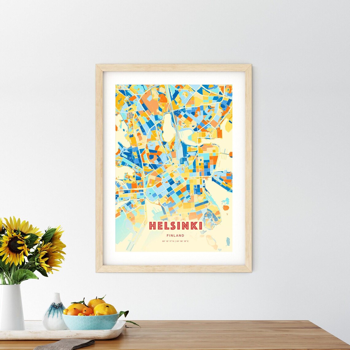 Helsinki Finland Blue Orange Scenic Harbor Islands Map Art Poster - Image 2