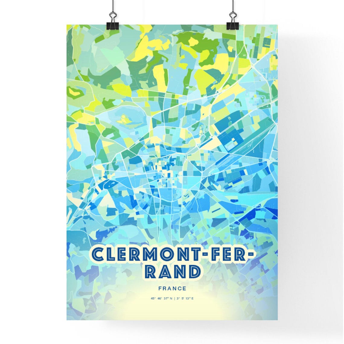 Clermont Ferrand France Personalized Bluish Art City Map Poster - Image 2