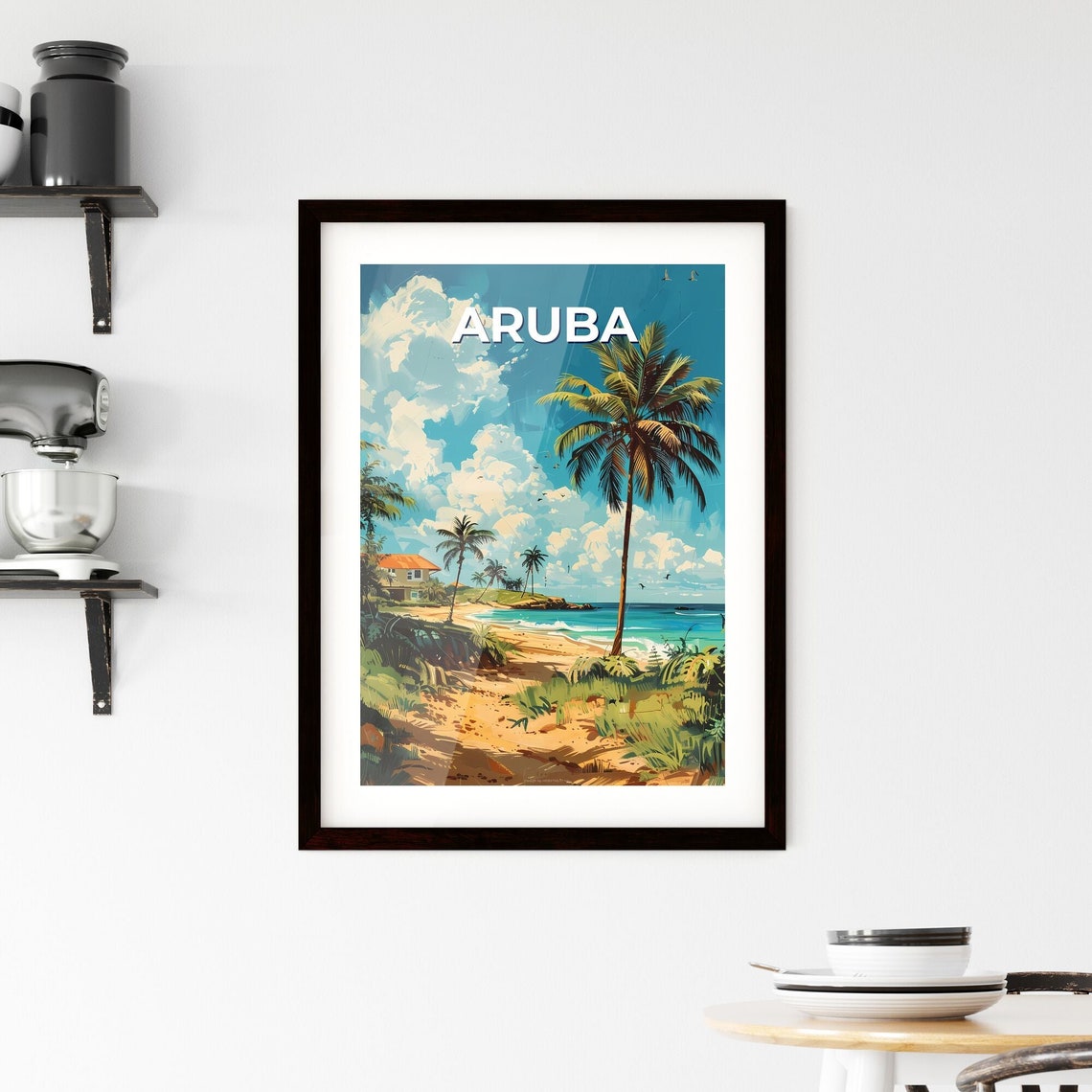 Abstract Caribbean Seaside Art House And Palm Trees On Vibrant Tropical Beach Travel Destinations Customizable - Image 2