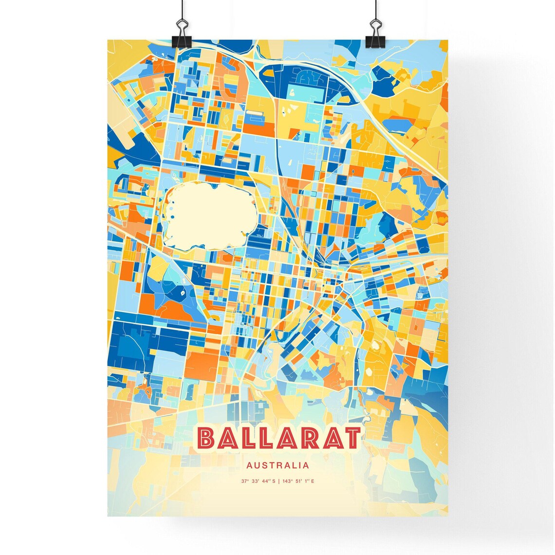 Ballarat Australia Colorful City Map Art Poster Blue And Orange Street Grid - Image 3