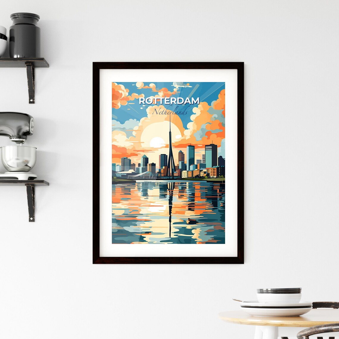 Rotterdam Netherlands Harbor Skyline Tower Sunset Travel Poster - Image 2