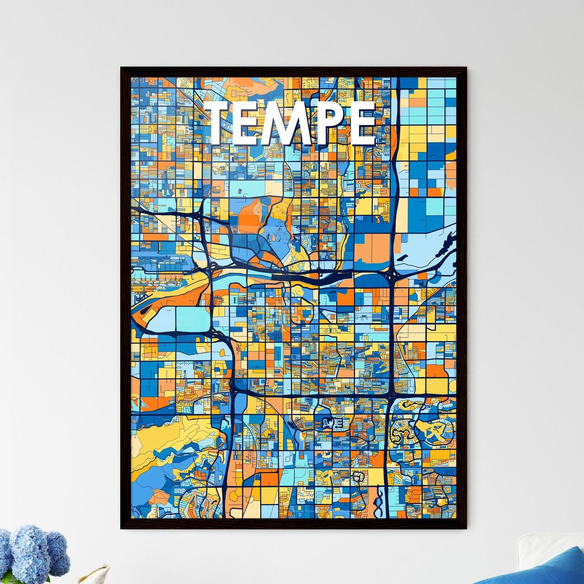 Tempe Arizona Blue Orange City Map Poster Bold Modern Street Grid Art