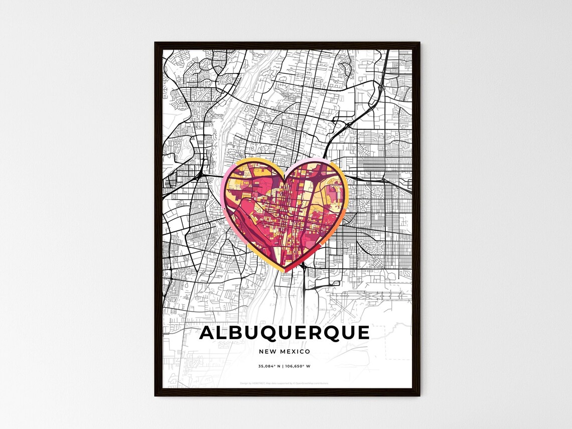 Albuquerque New Mexico Minimal City Map Colorful Heart Icon Art Poster