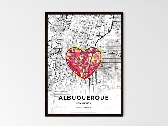 Albuquerque New Mexico Minimal City Map Colorful Heart Icon Art Poster