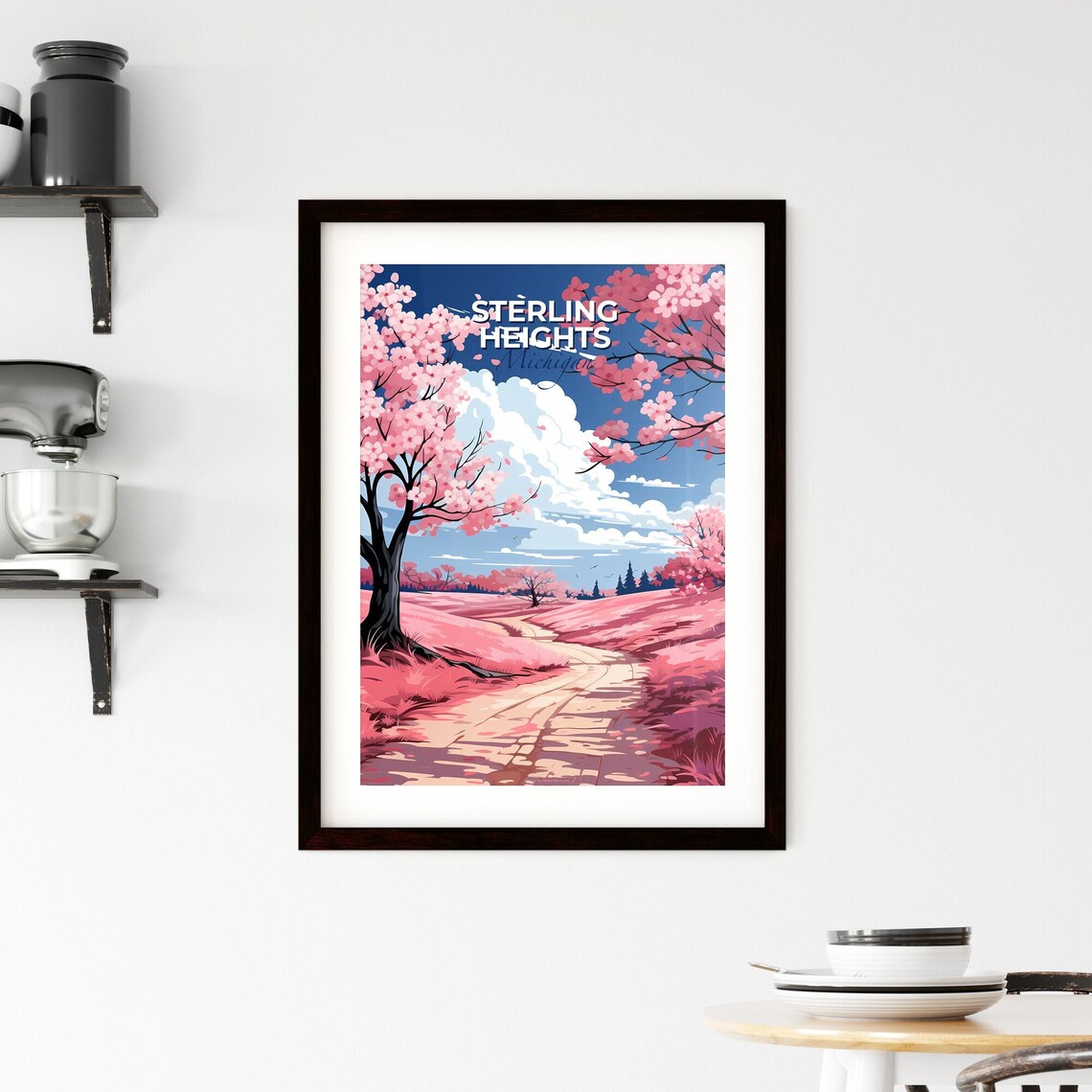 Sterling Heights Michigan Pink Blossom Meadow Path Travel Poster - Image 2