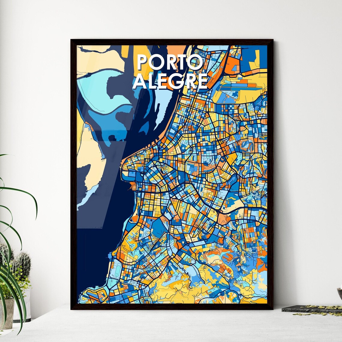 Porto Alegre Brazil City Map Art Print Deep Navy Blue And Orange Design