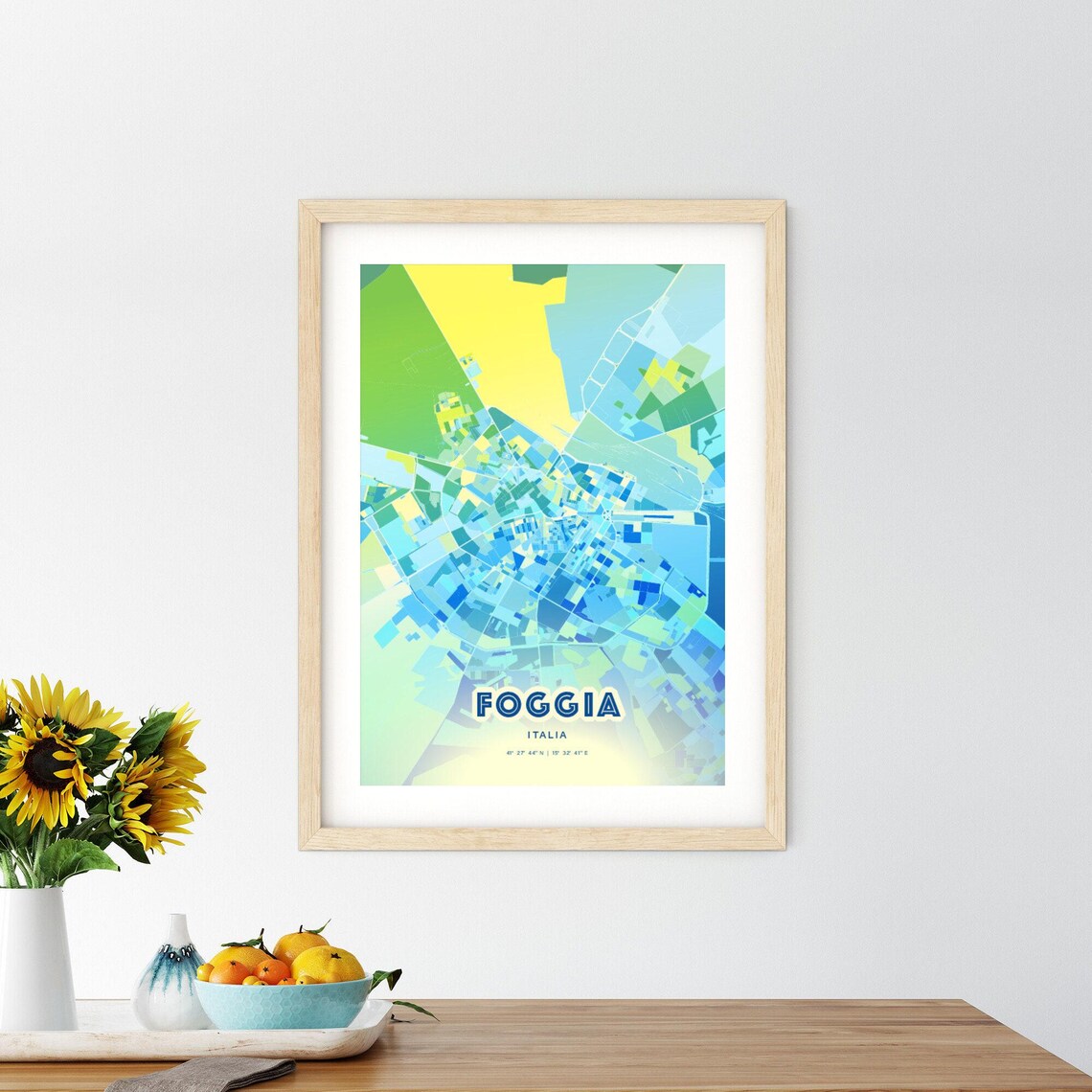 Foggia Italy Bluish Custom Stylish City Map Art Poster Travel Decor Gift - Image 3