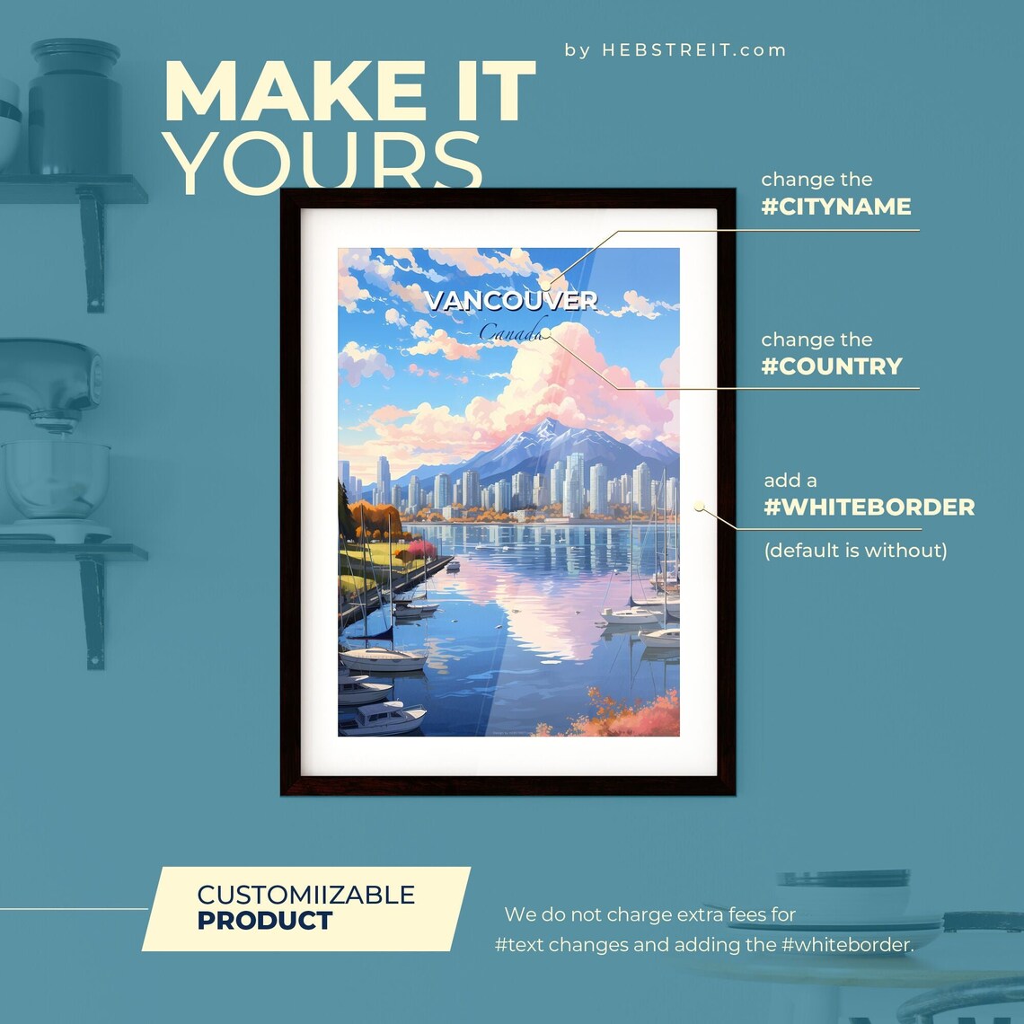 Vancouver Canada Harbor Skyline Mountain Sailboat Pink Cloud Travel Poster - Image 2