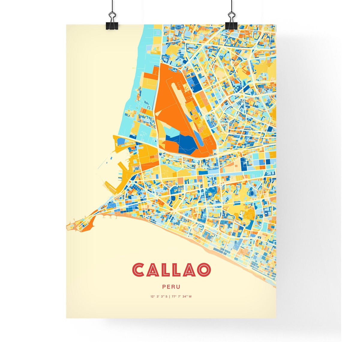 Callao Peru Blue Orange Modern City Street Map Gallery Art Poster - Image 3
