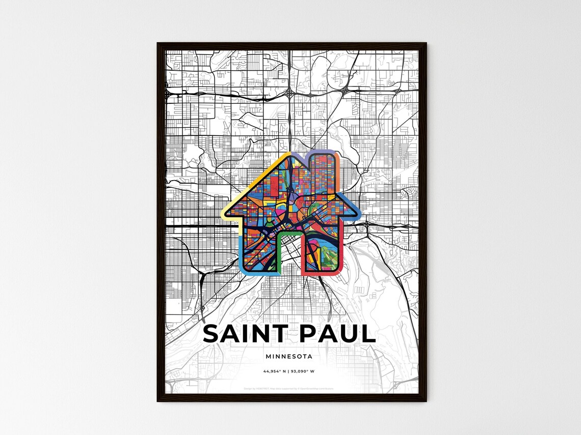 Saint Paul Minnesota Minimal City Map Colorful Heart Icon Art Poster - Image 3