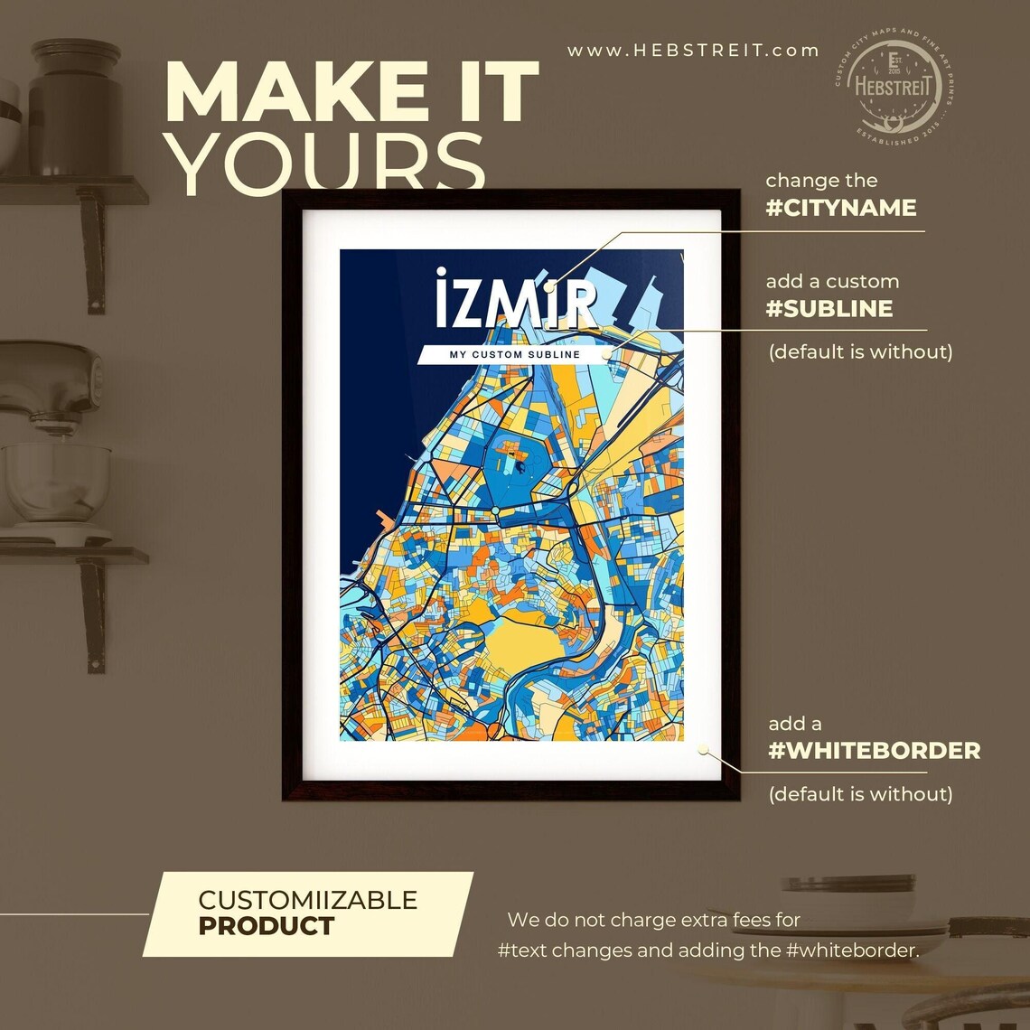 Izmir Turkey Blue Orange City Map Poster Bold Modern Street Grid Art - Image 2