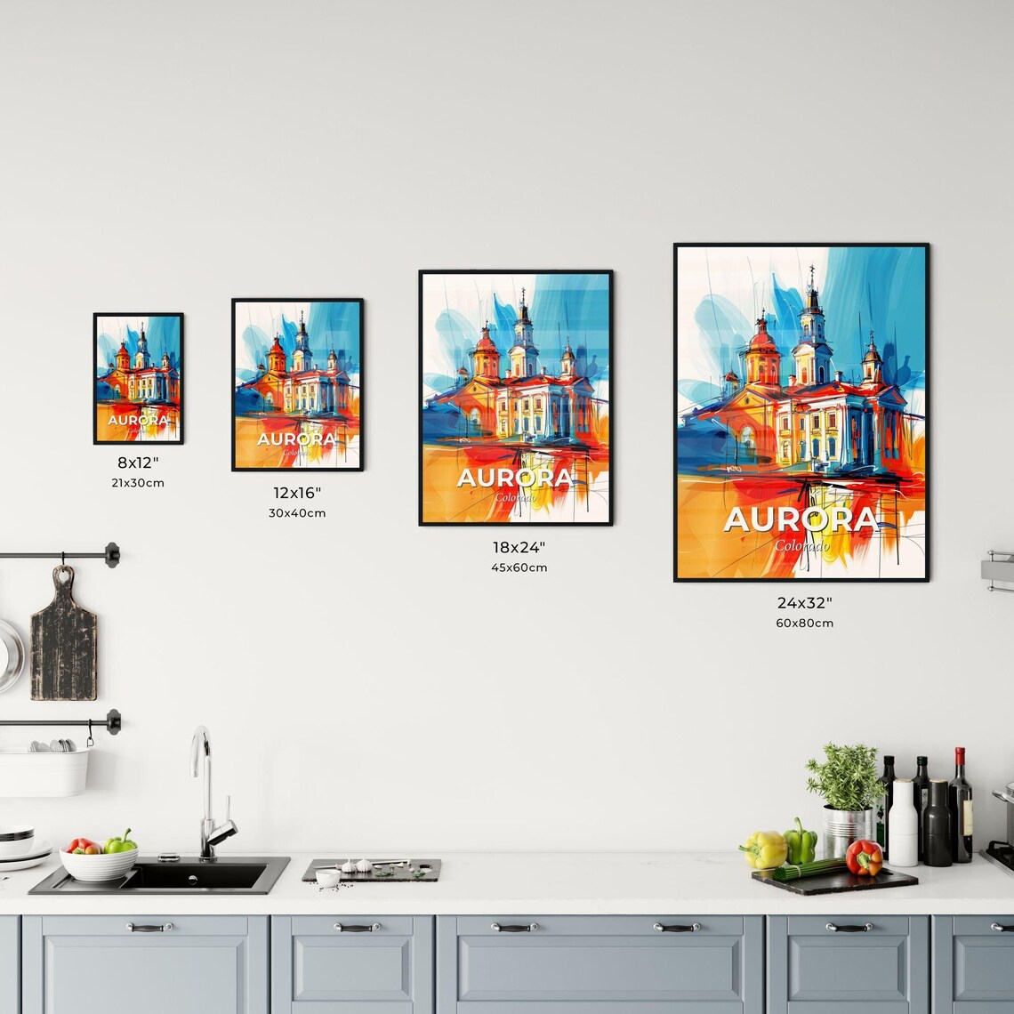 Aurora Colorado Vibrant Watercolor Cityscape Travel Art Poster - Image 3