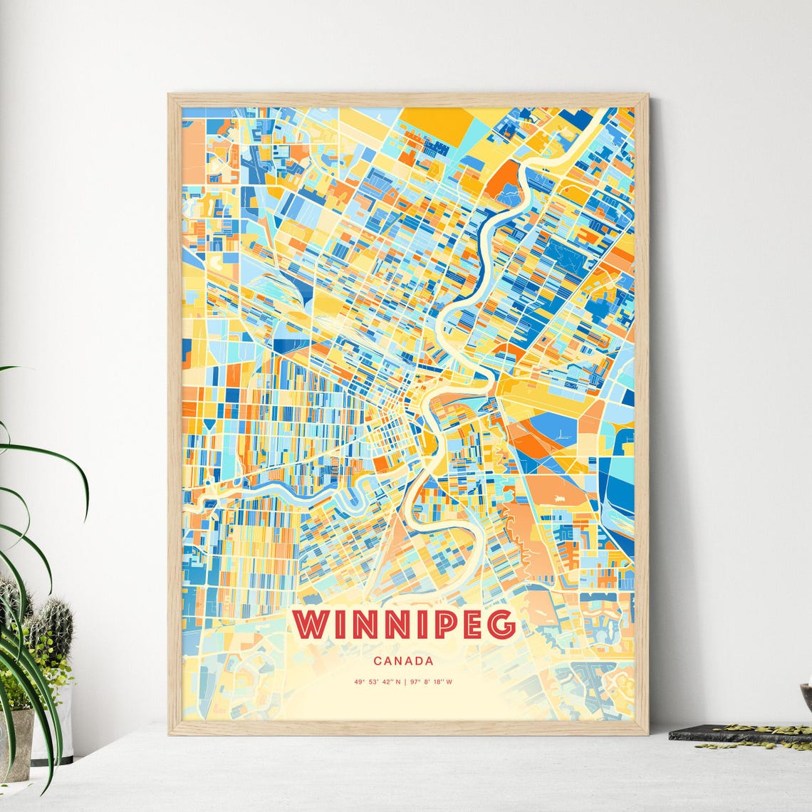 Winnipeg Canada City Map Art Poster Blue Orange Street Style