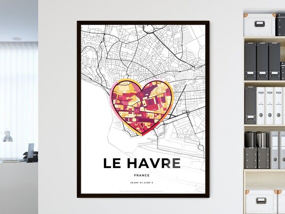 Le Havre France Modern Minimalist Heart Street Map Art Poster