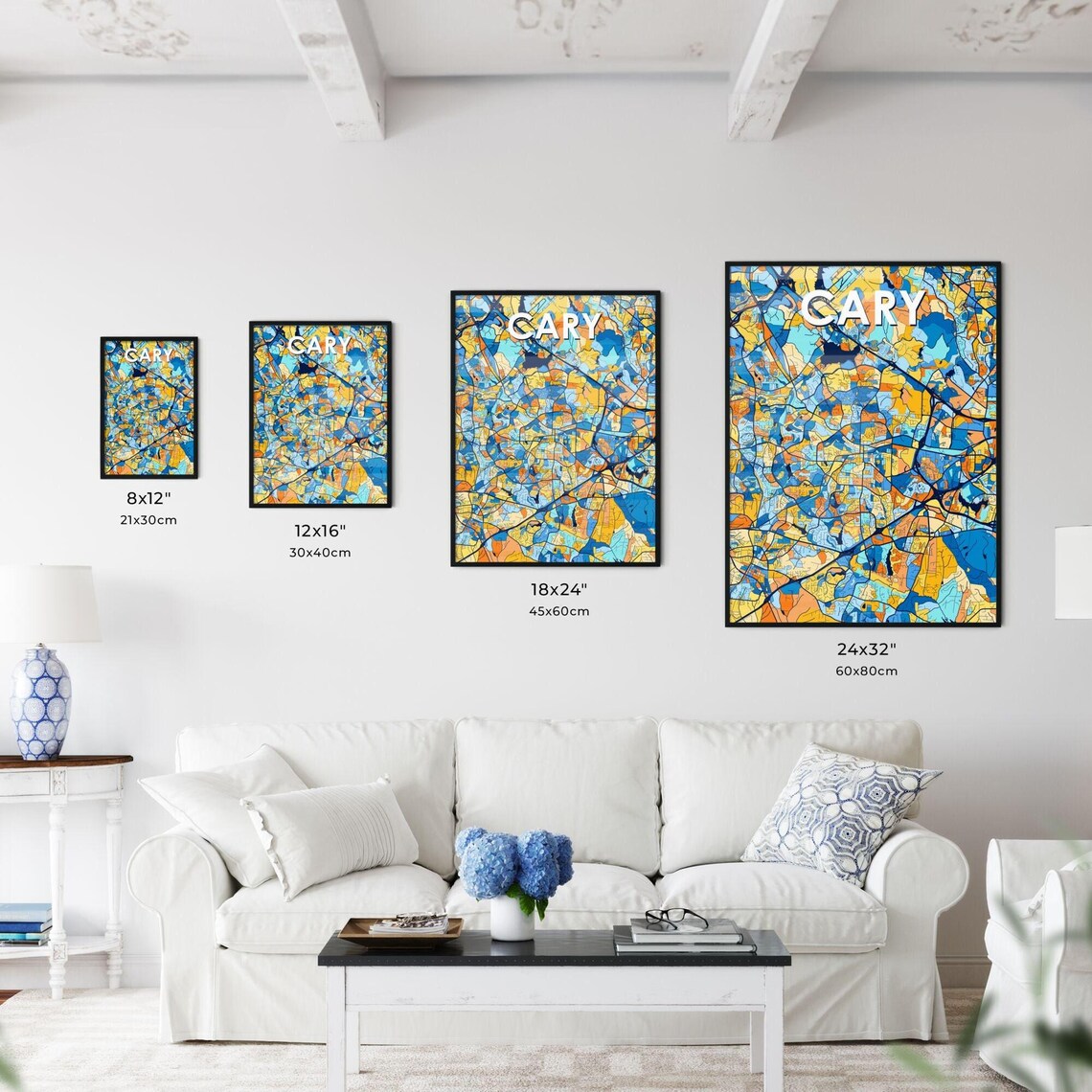 Cary North Carolina Vibrant Colorful Illustrated Street Map Art Poster - Image 3