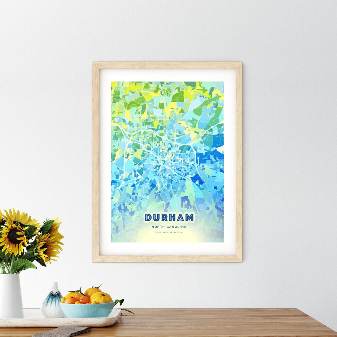 Durham North Carolina Vibrant Abstract Watercolor City Street Map Poster - Image 2