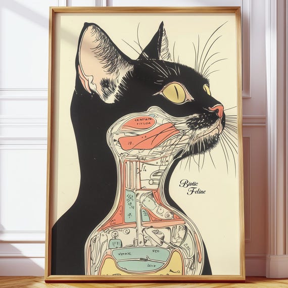 Cat Anatomy Poster, Vintage Retro Minimalist Art Print
