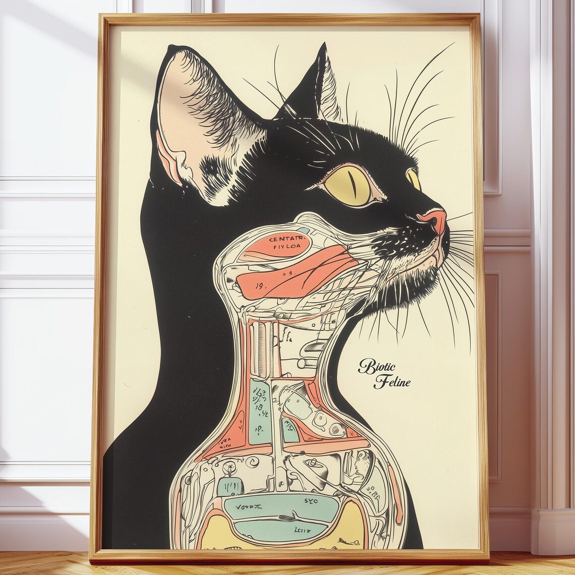 Cat Anatomy Poster, Vintage Retro Minimalist Art Print