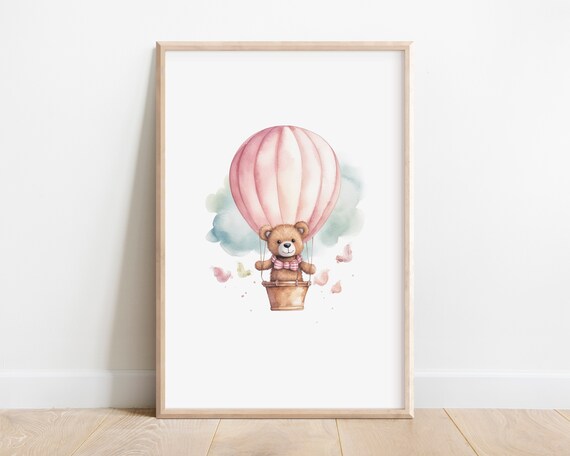 Teddy Bear Hot Air Balloon Print Girl Nursery Decor Print Nursery Wall Decor Nursery Art Print Cute Baby Decor