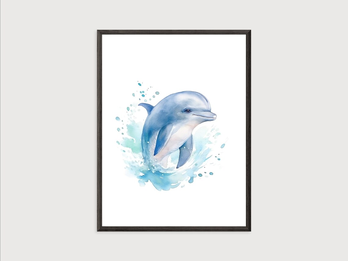 Baby Dolphin Watercolor Poster, Nursery Wall Art - Image 2