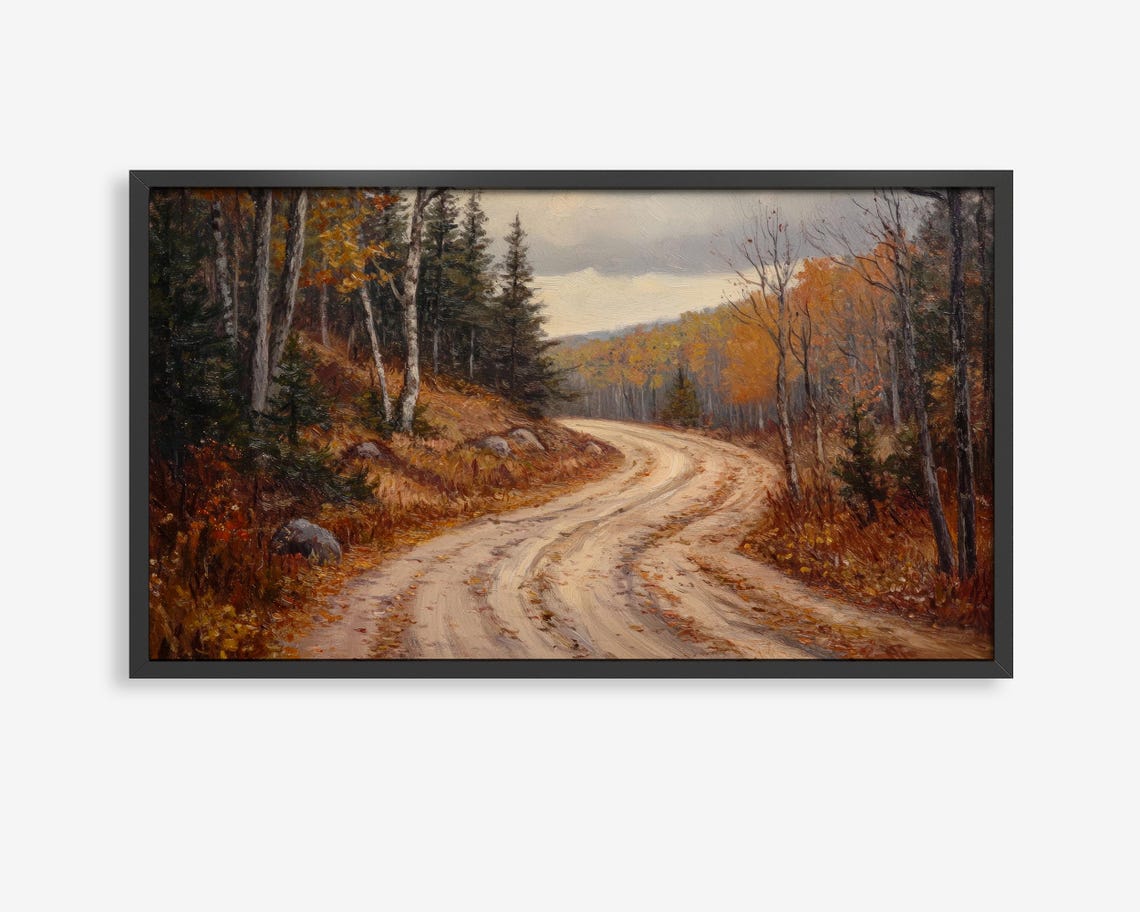 Autumn Forest Country Road Fall Birch Trees Frame TV Art Poster