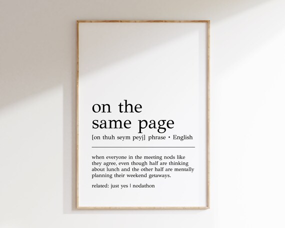 On The Same Page Definition Print Funny Office Decor Home Office Wall Art Cubicle Decor Work From Home Art Print