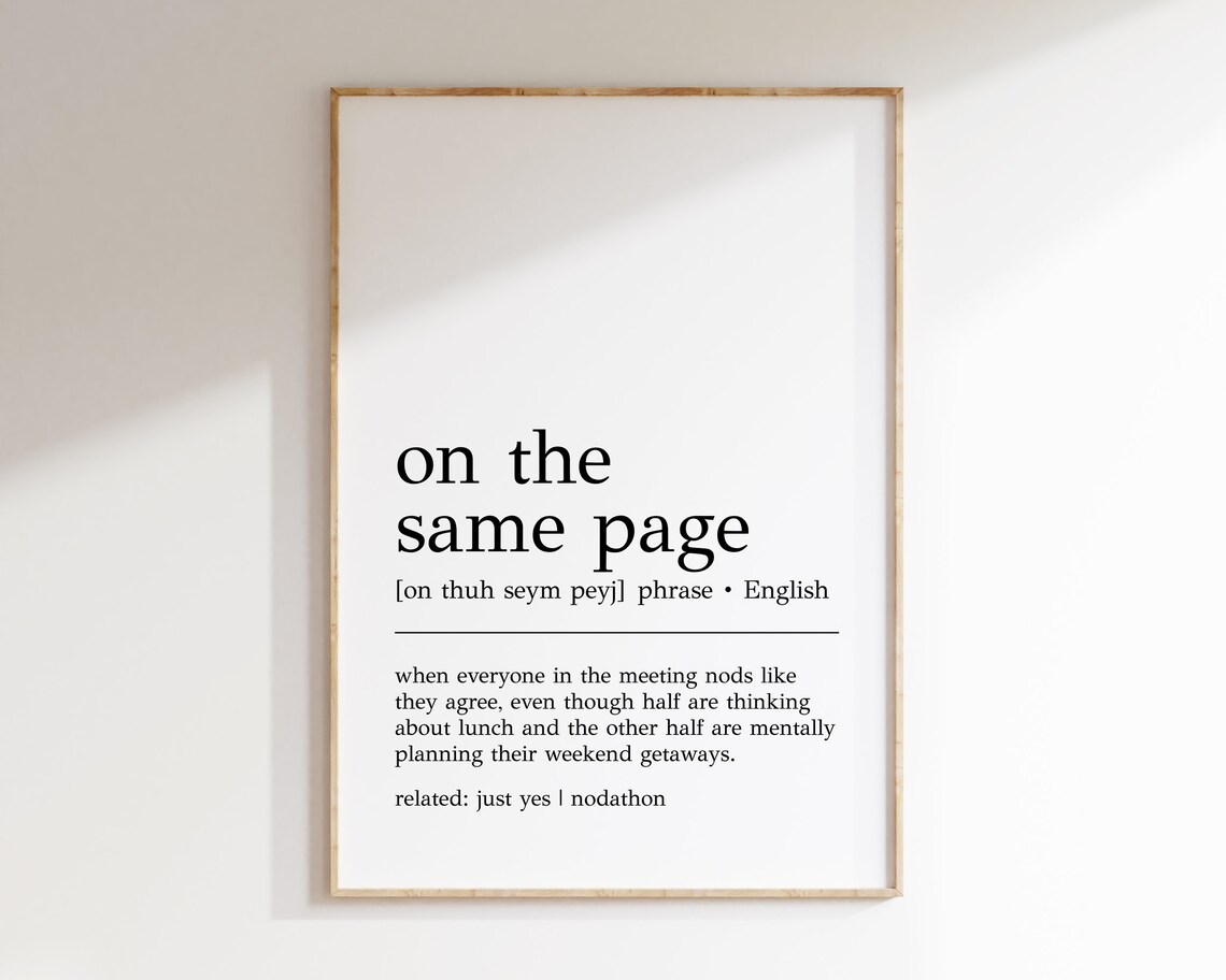 On The Same Page Definition Print Funny Office Decor Home Office Wall Art Cubicle Decor Work From Home Art Print
