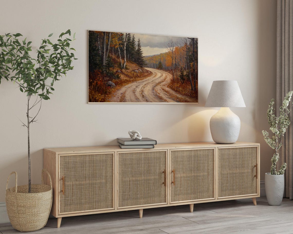Autumn Forest Country Road Fall Birch Trees Frame TV Art Poster - Image 3
