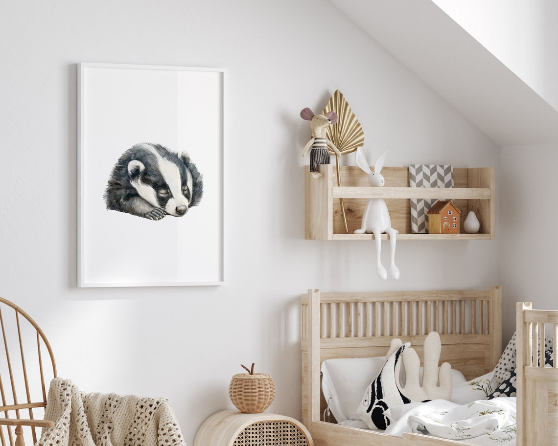 Sleeping Badger Nursery Print Cute Badger Print Badger Nursery Decor Watercolor Badger Nursery Wall Decor Woodland Animal Print - Image 2