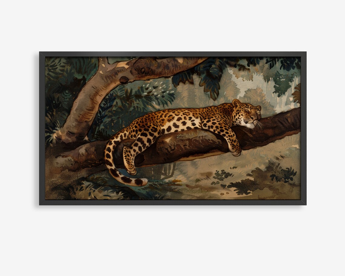 Sleeping Leopard Tropical Jungle Animal Art Print