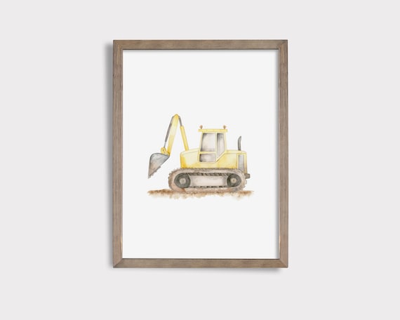 Yellow Bulldozer Watercolor Poster, Construction Nursery Wall Decor