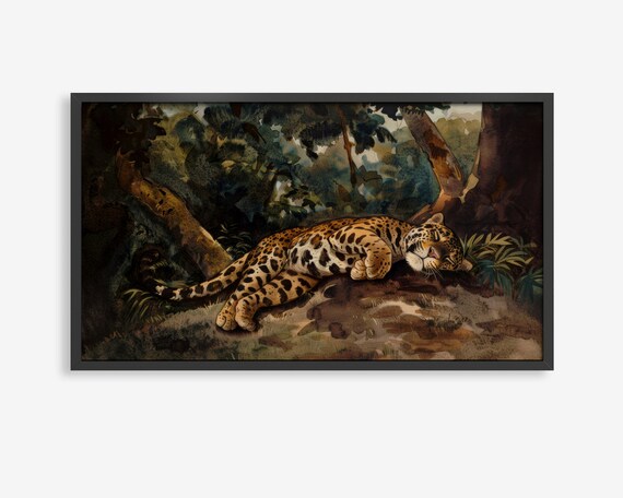 Frame Tv Art Sleeping Jaguar Frame Tv Art Tropical Decor Living Room Decor Jungle Decor Frame Art Art Tv