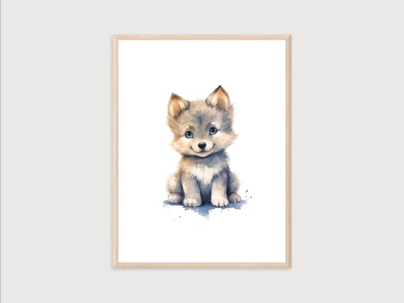 Baby Wolf Watercolor Nursery Wall Art Print