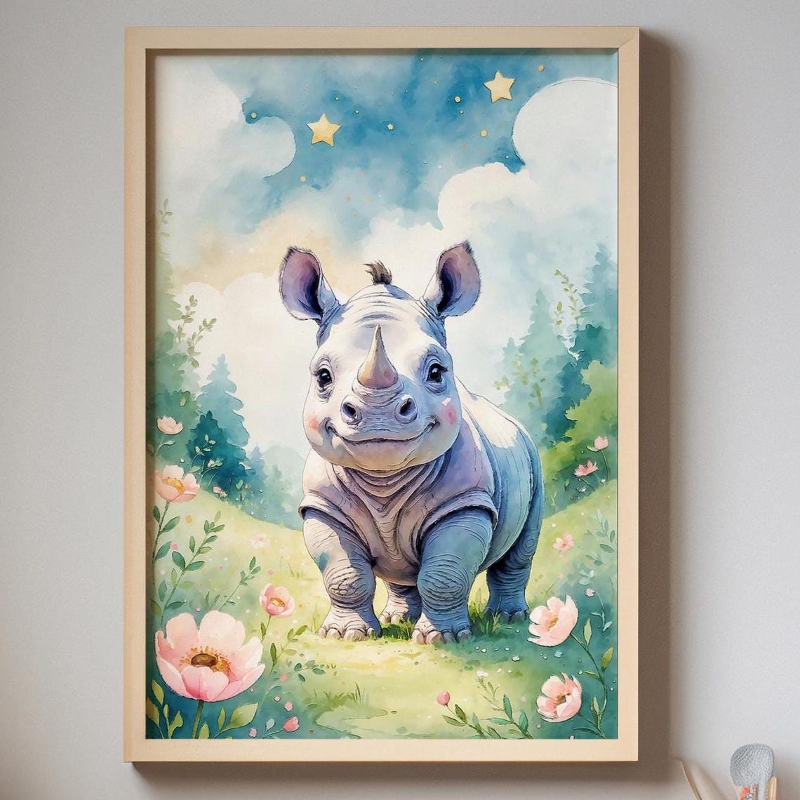 Baby Rhino Nursery Wall Art Whimsical