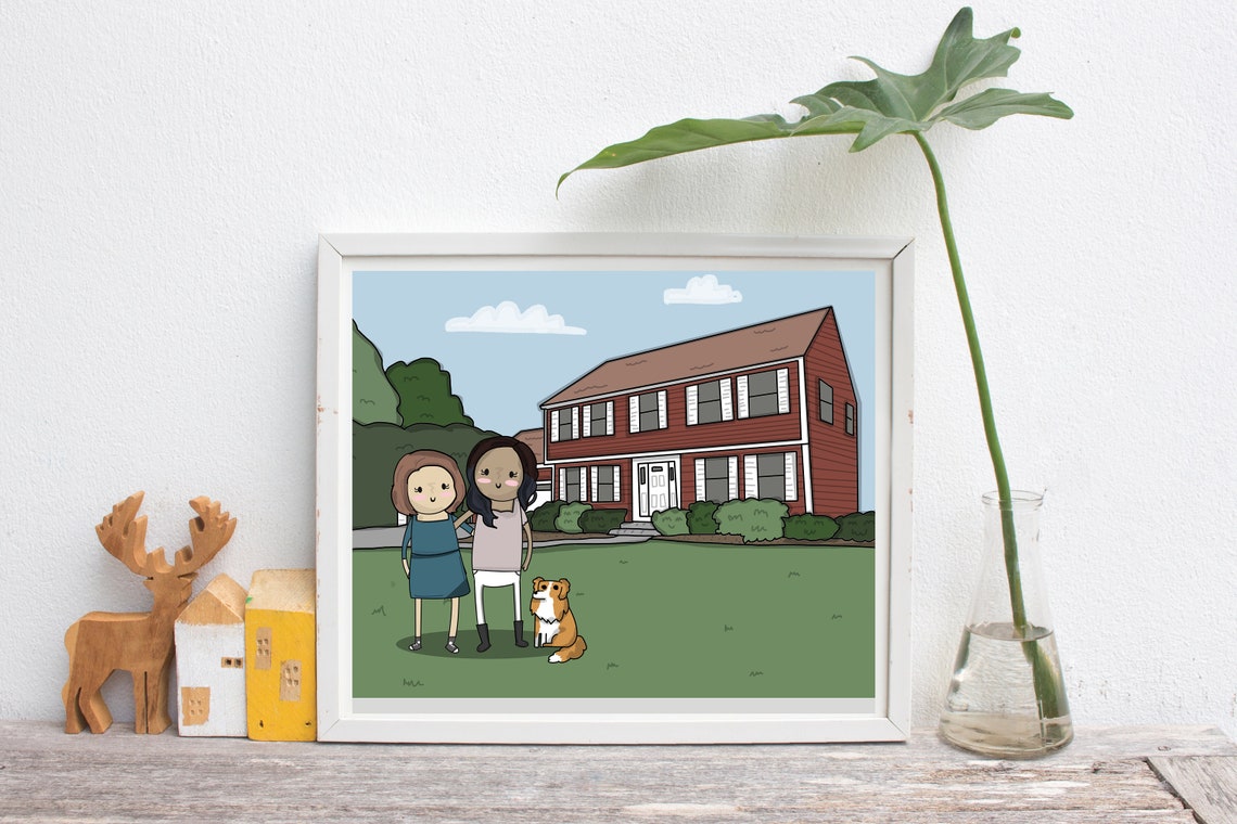 Custom Cartoon Wedding Portrait With Couple and Kids at Chapel Poster - Image 2