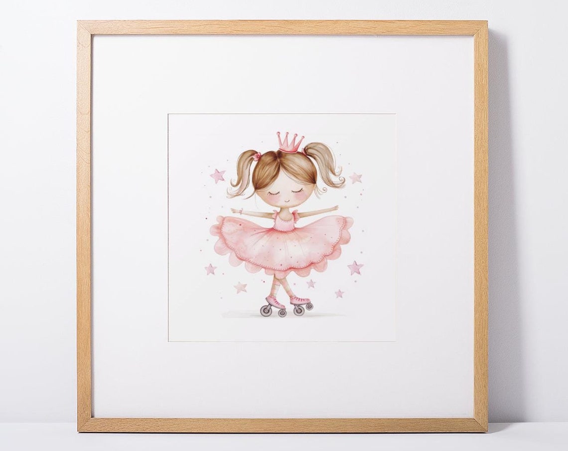 Princess Room Decor Princess Prints Sports Nursery Art Roller Skates Little Girls Room Decor Girls Playroom Print
