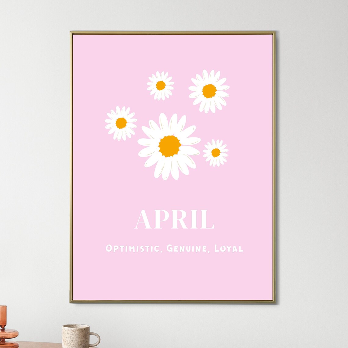 April Daisy Flower Poster, Minimalist Floral Decor