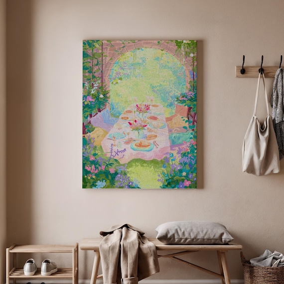 Dreamy Garden Breakfast Table Pastel Floral Outdoor Dining Poster