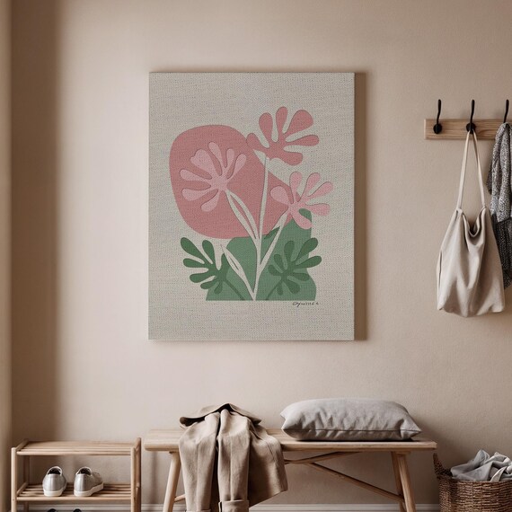 Abstract Floral Canvas Art Modern Botanical Print Vibrant Flower Wall Decor Soft Pink And Green Design Contemporary Nature Artwork