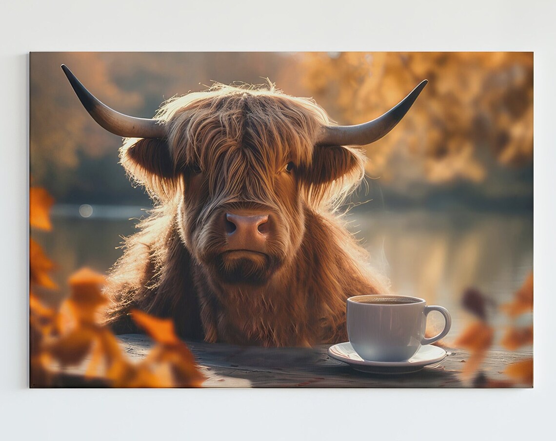 Highland Cow Art Print, Funny Autumn Decor