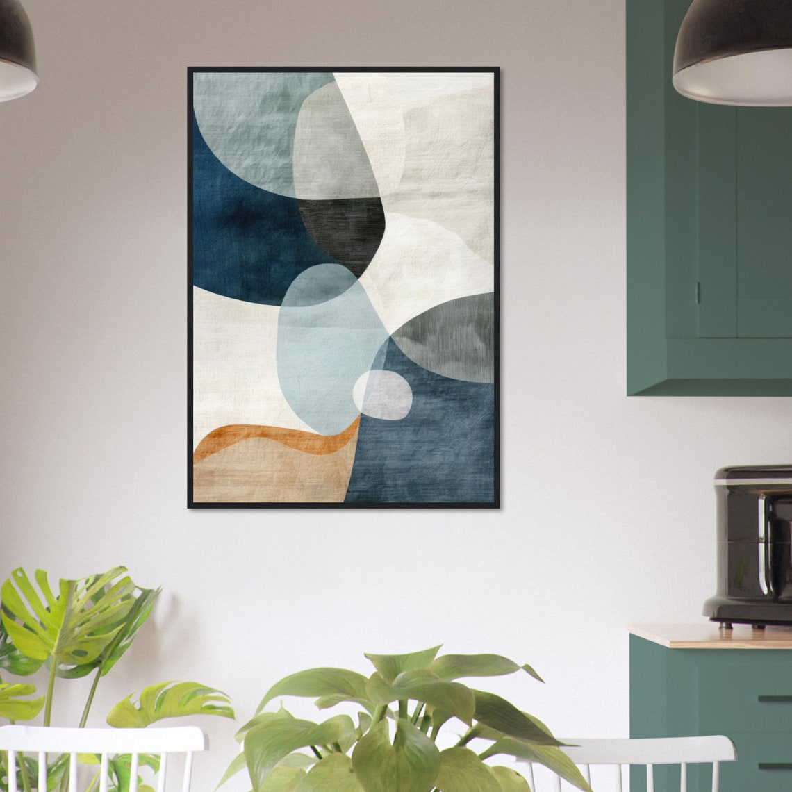 Navy Blue Abstract Curved Shapes Minimalist Scandinavian Wall Art - Image 2