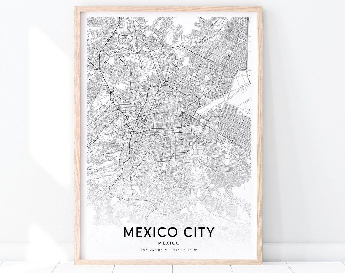 Mexico City Map Print Art Poster Street Road Black White Modern Wall Home Office Decor