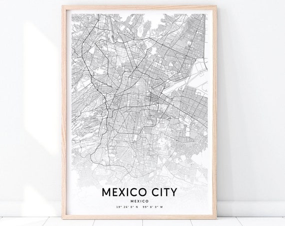 Mexico City Map Print Art Poster Street Road Black White Modern Wall Home Office Decor